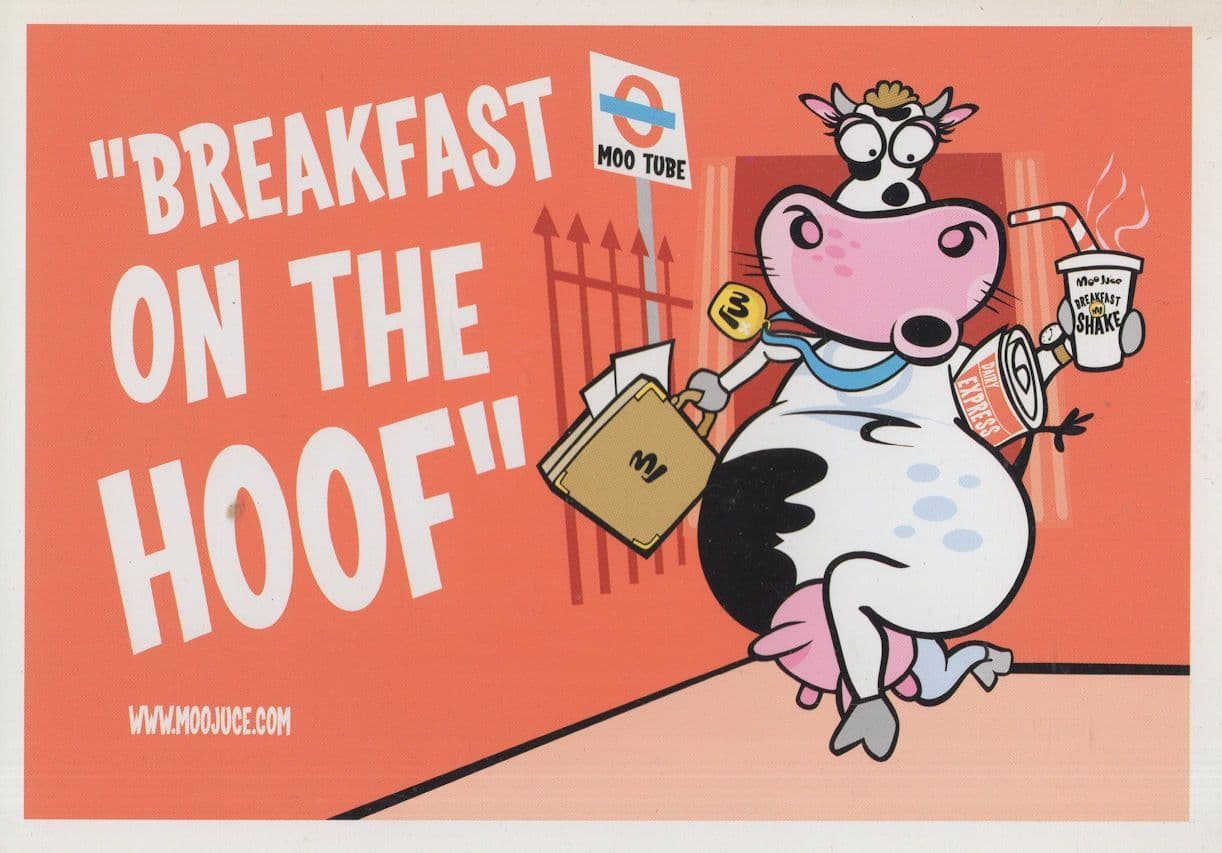 Moo Cow Milk Juice Drink London Transport Comic Advertising Postcard