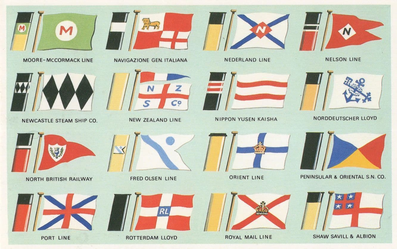 Moore McCormack Line Nederland Port Fred Olsen Line Ship Flag Postcard