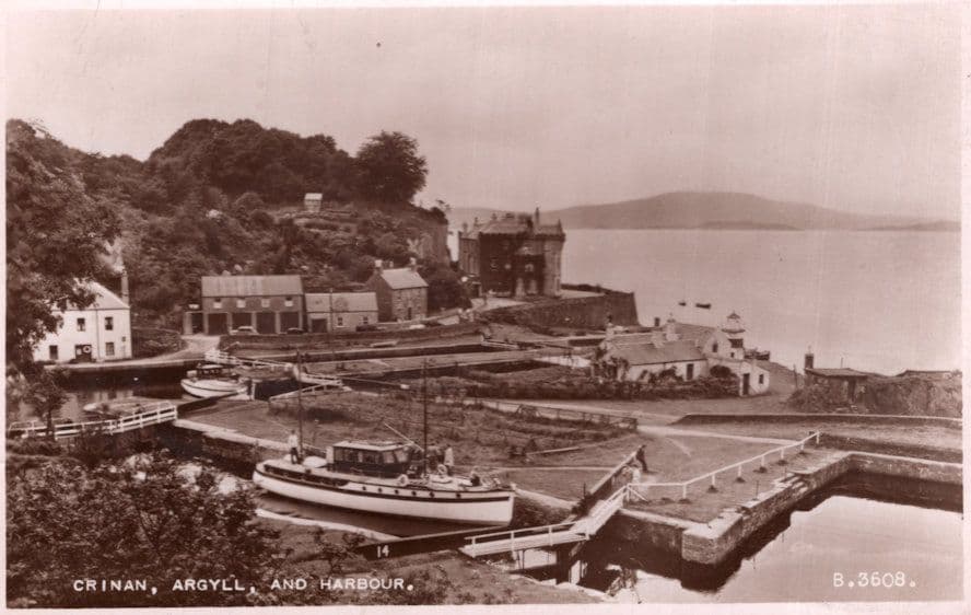 Mooring Boat at Crinan Harbour Real Photo Scottish Aerial Old Postcard