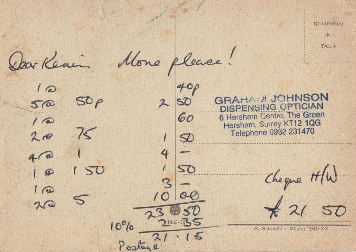 More Please Graham Johnson Surrey Optician Old Frank Postcard