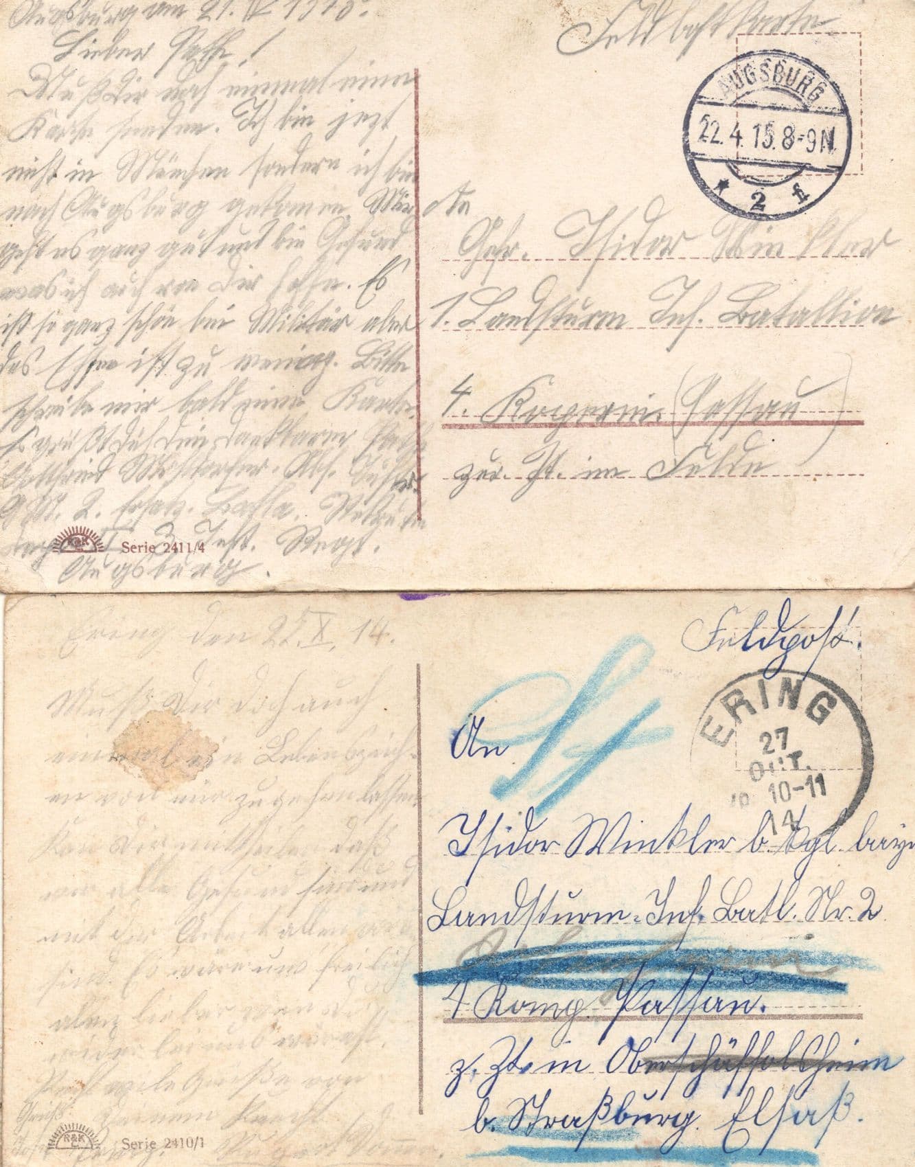 Morgenrot German WW1 Military Horse 2x Sent From Soldier Postcard s
