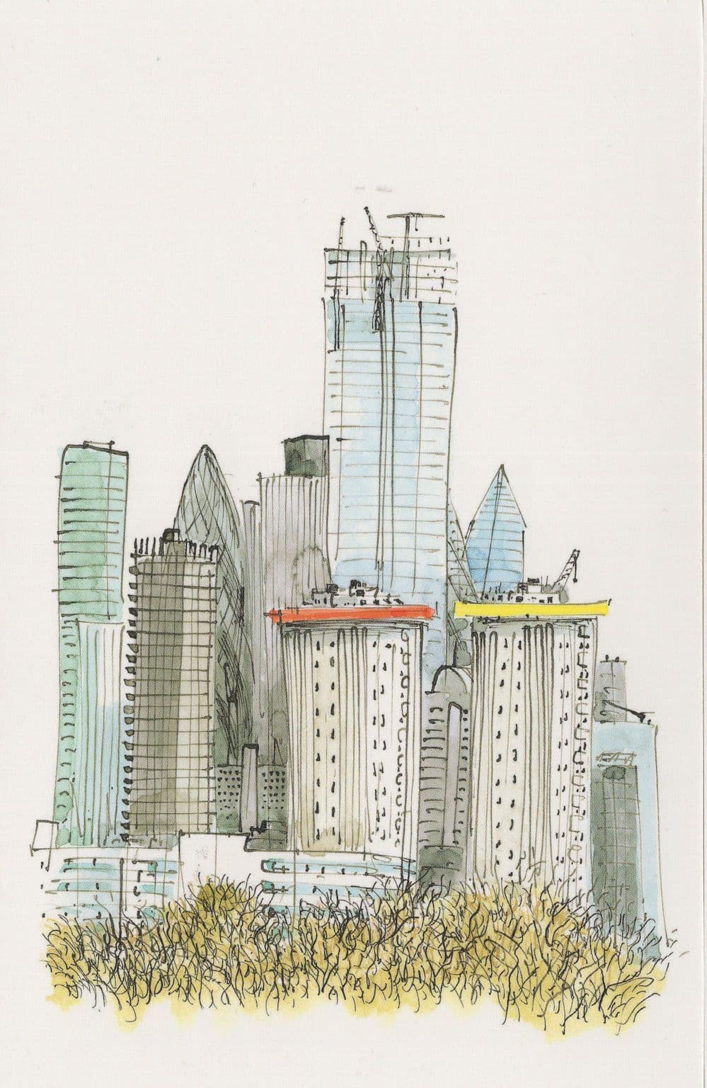 Mornington Crescent Primrose Hill Skyscrapers London Painting Postcard