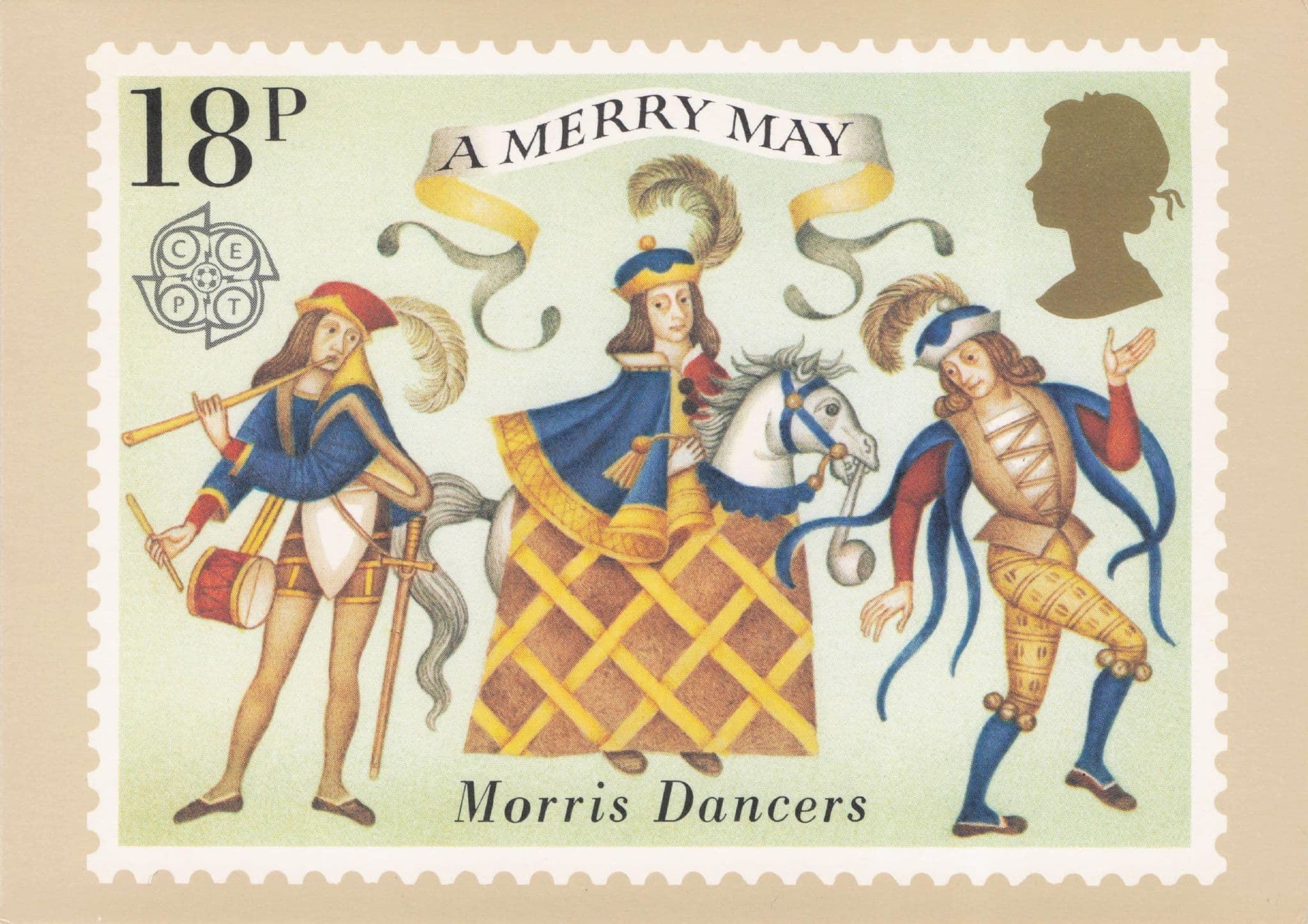 Morris Dancers A Merry May Dance Painting Royal Mail Stamp Postcard