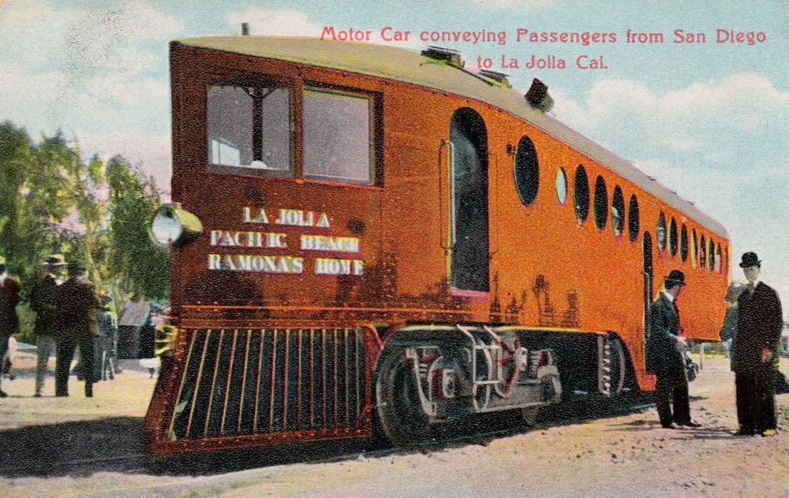 Motor Car Passengers San Diego to La Jolla California Train USA Old Postcard