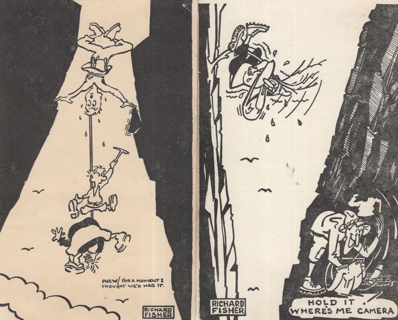Mountain Climbing Lost Camera 2x Old Comic Disaster Postcard s