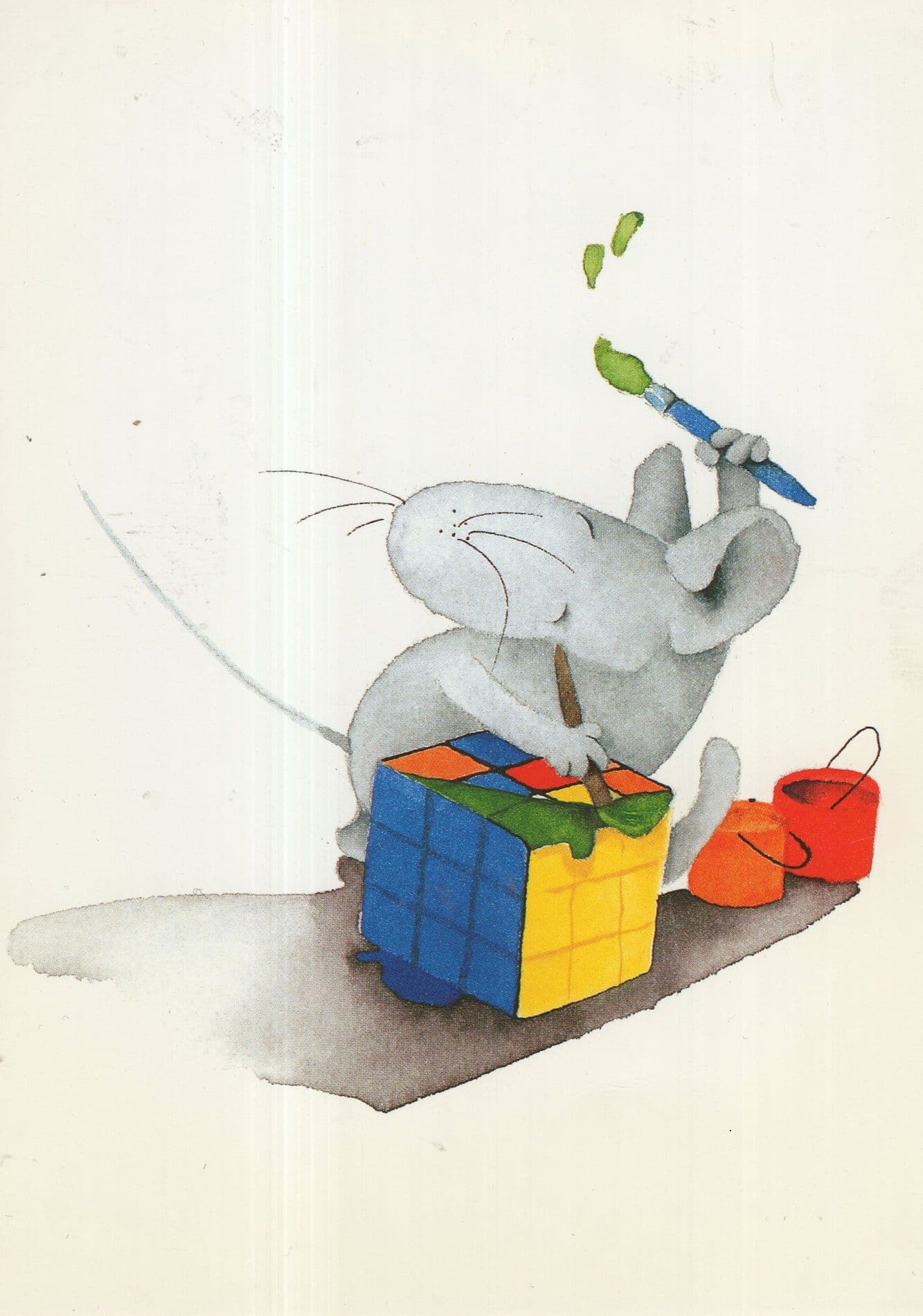 Mouse Solving A Toy Rubik Cube Puzzle Game Australian Comic Postcard