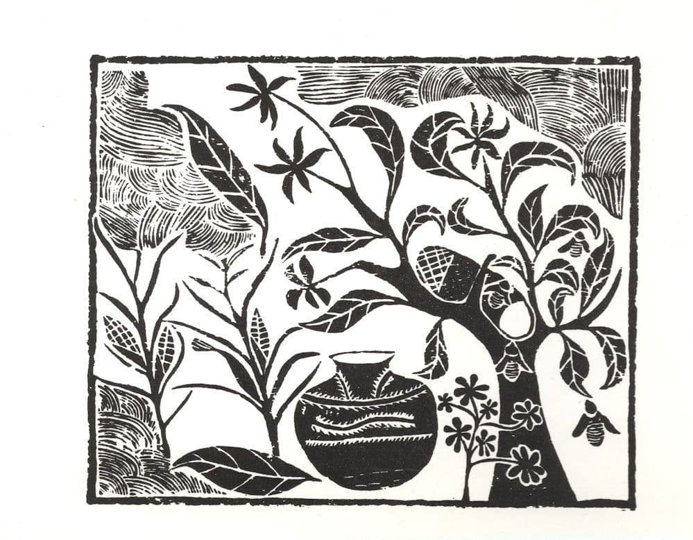 Mozambique Woodcut Plants Matias Mtundu Mzaanhoka Art Painting Postcard