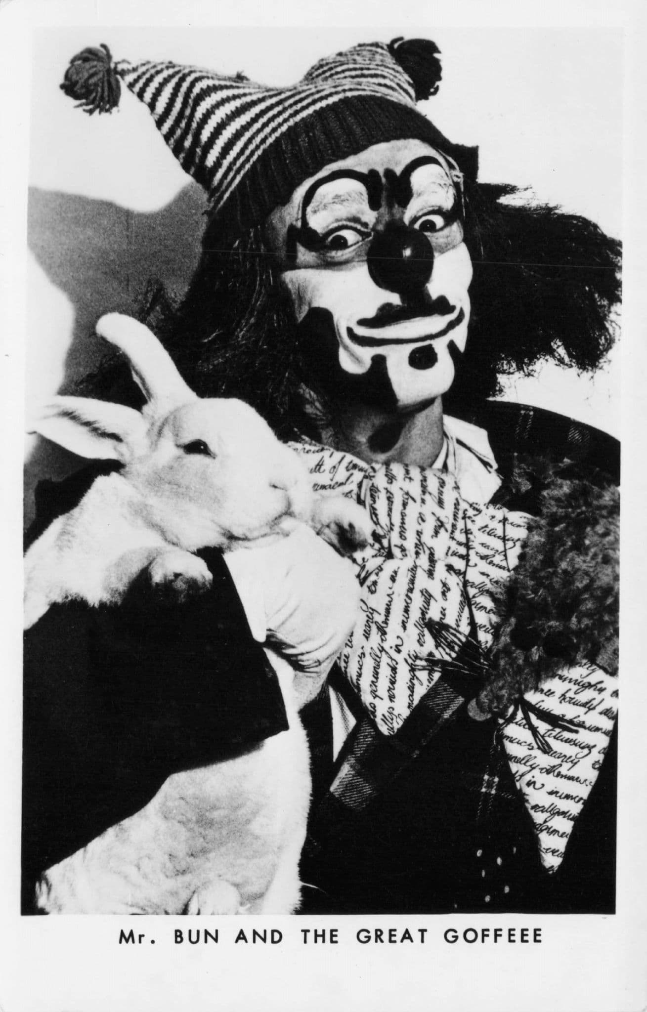 Mr Bun MacDonalds Type Great Goffeee Old Welsh Clown & Rabbit RPC Postcard