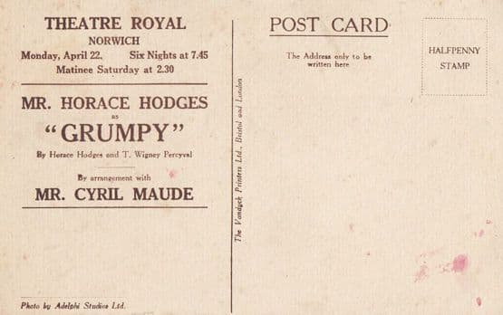 Mr Horace Hodges Grumpy Cyril Maude Antique Norwich Theatre Royal Old Postcard