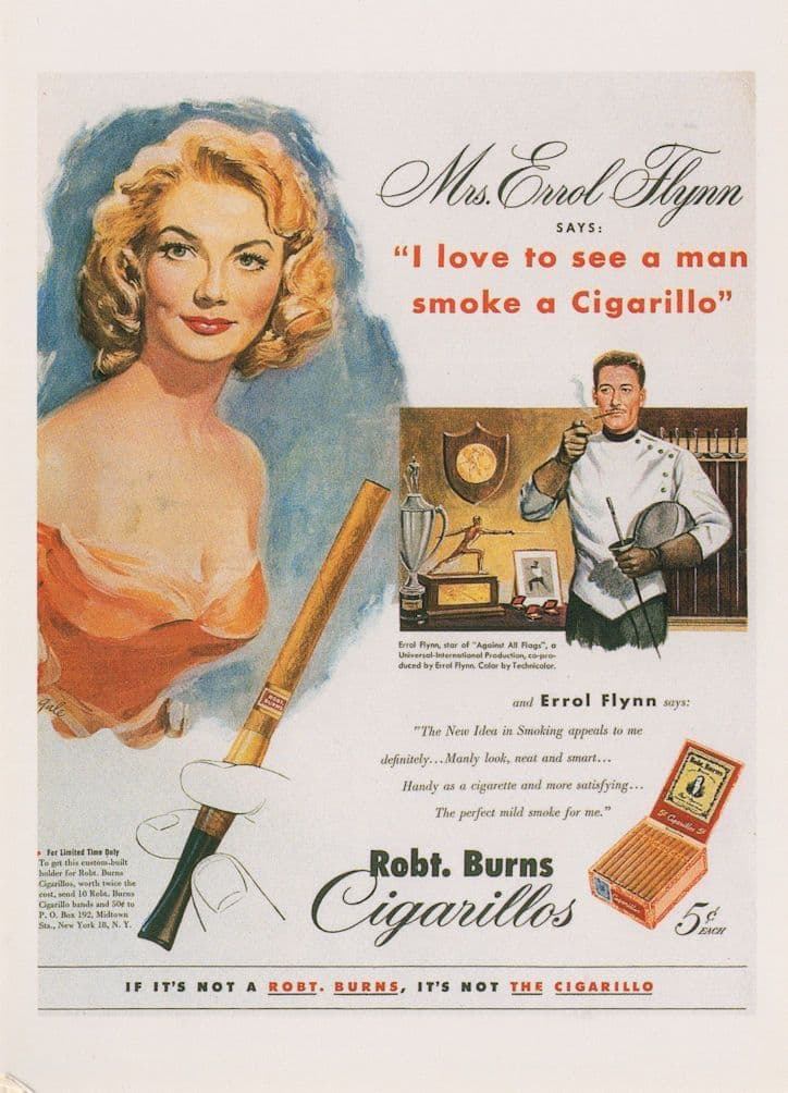 Mrs Errol Flynn Smoking Cigarillo Cigars Advertising Postcard