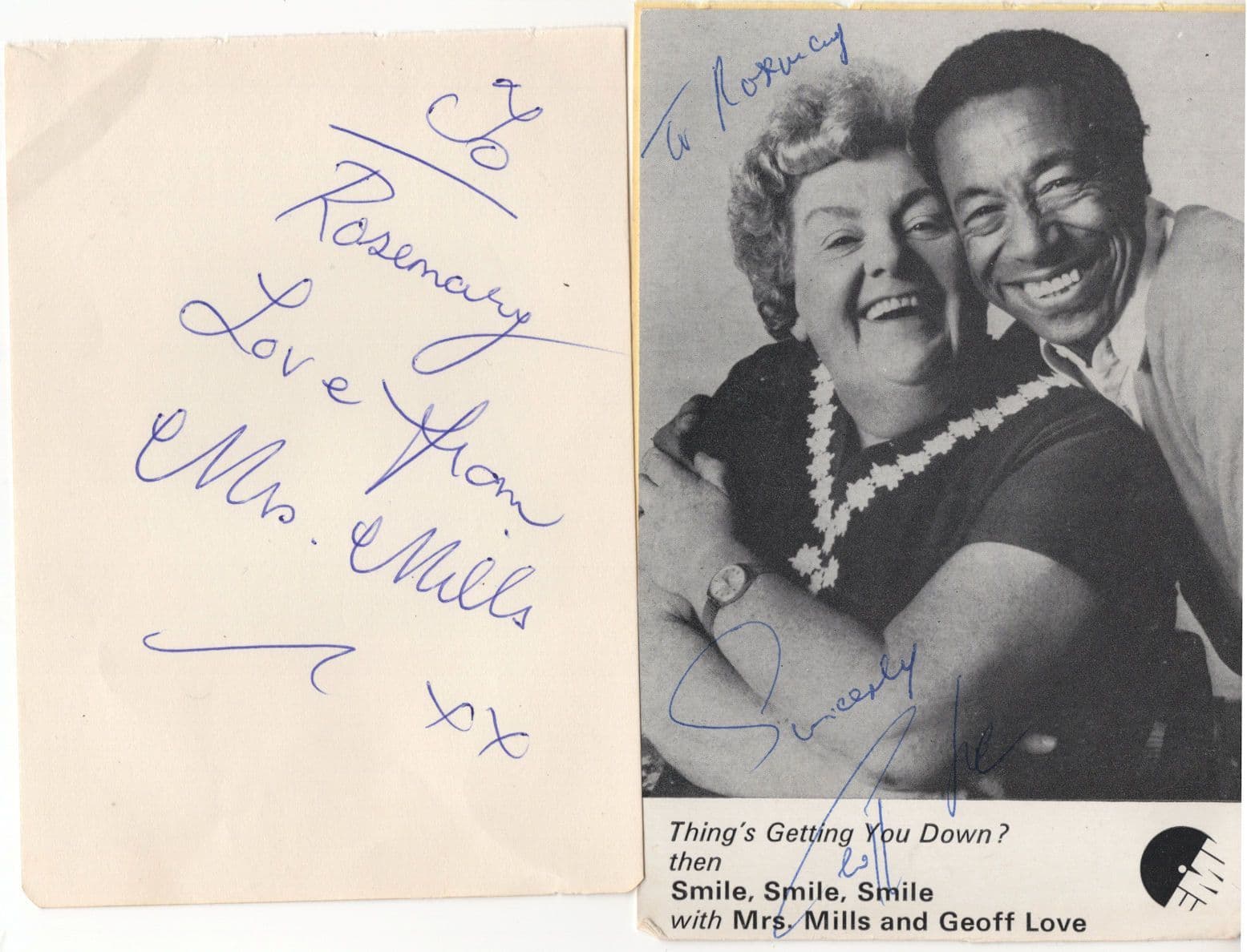 Mrs Mills & Geoff Love Hand Signed EMI Record Launch Photo & More