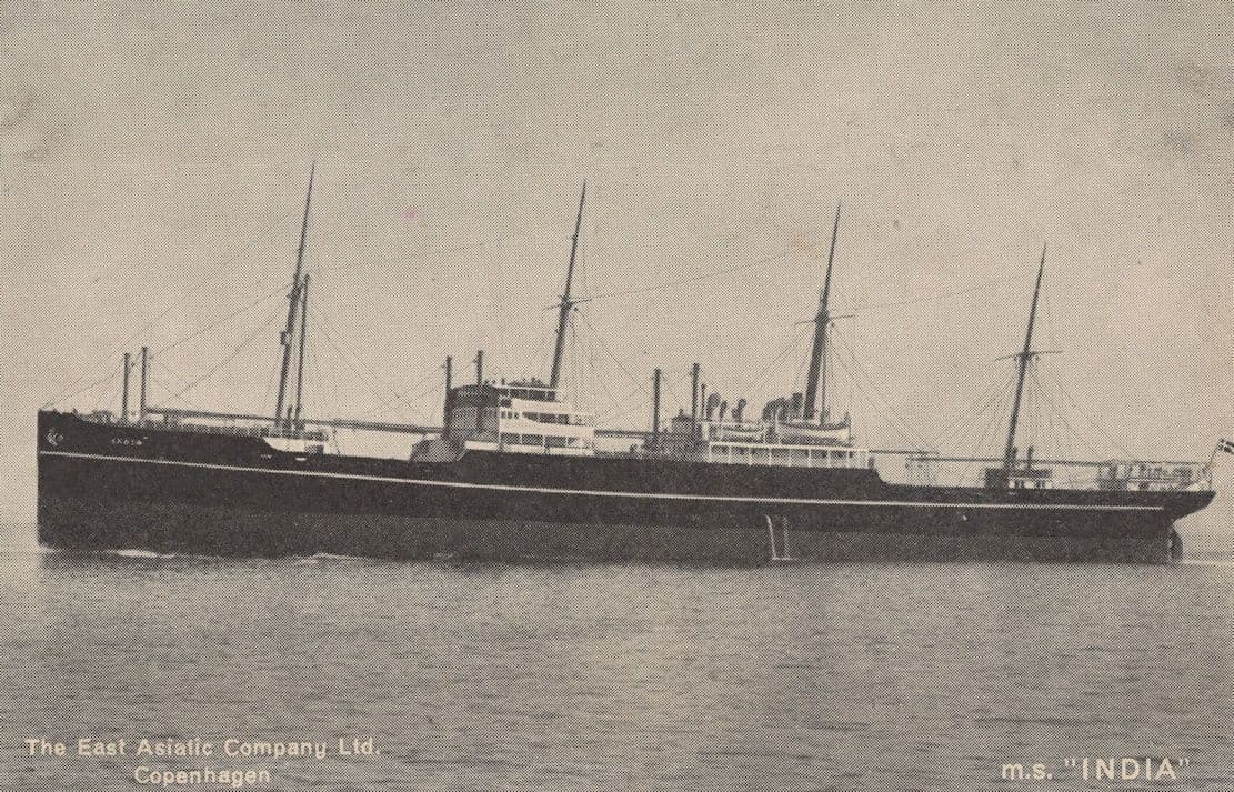 MS India Vintage 1930s East Asiatic Company Ship Denmark Postcard