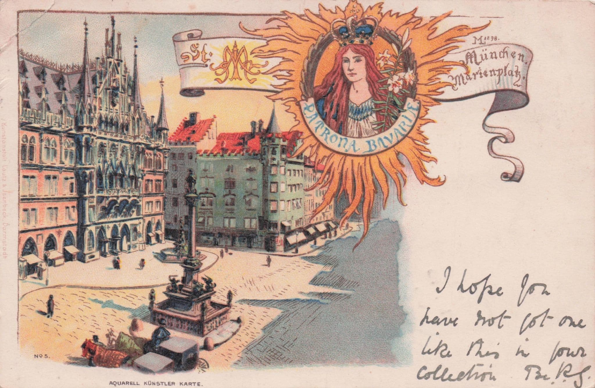 Muenchen Bayern Marienplatz Patrona Bavaria German Old Postcard