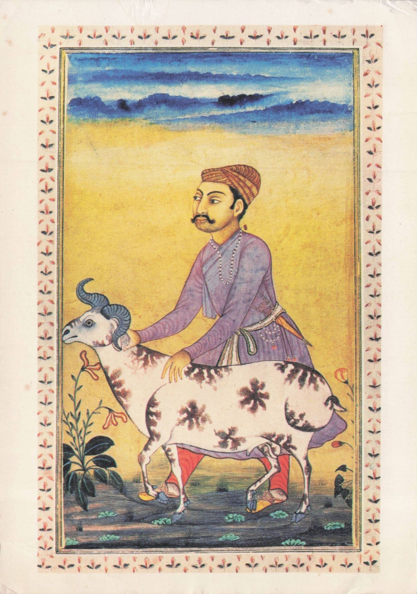 Mughal Nobleman Holding A Ram Indian Painting Postcard