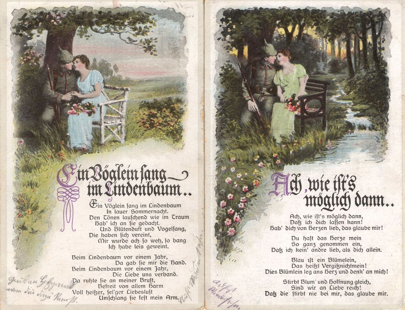 Munchen 2x WW1 Sent By German Soldier Romance 2x War Postcard s