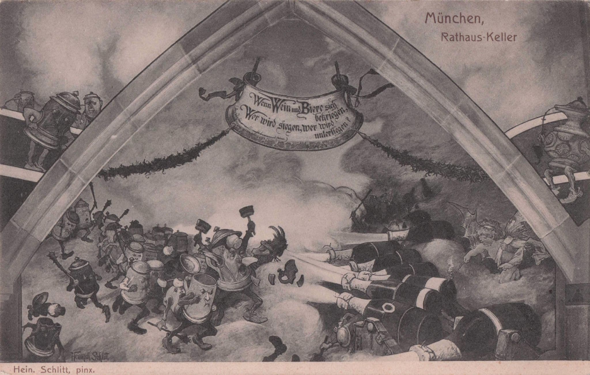 Munchen Rathaus Keller Dusty Bin Dancing Parade German Old Postcard