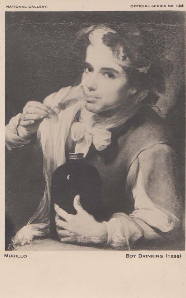 Murillo Boy Drinking Antique Painting Postcard