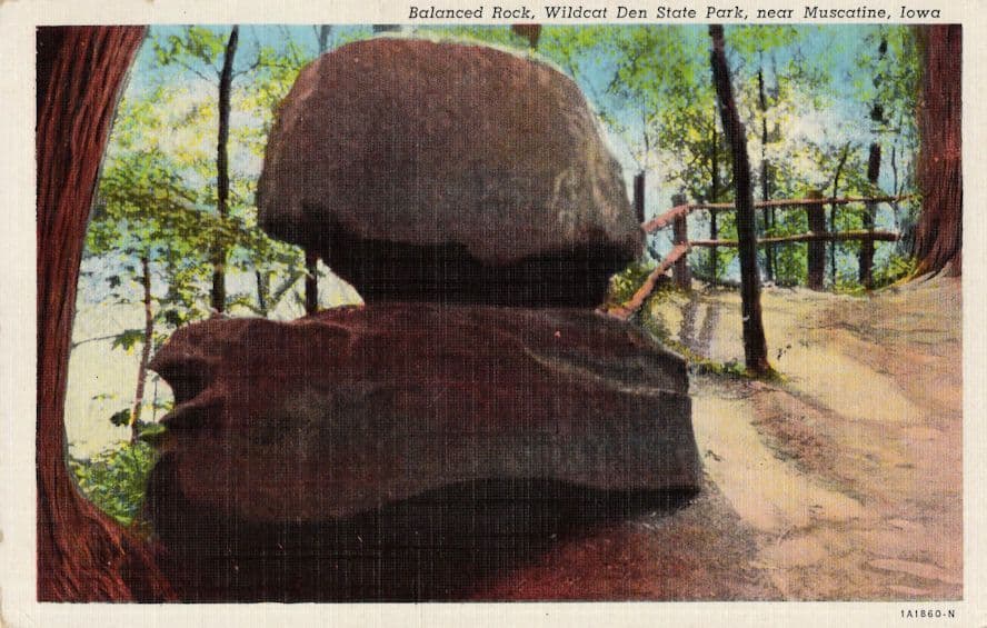 Muscatine Iowa Balanced Rock Wildcat Den State Park USA Postcard