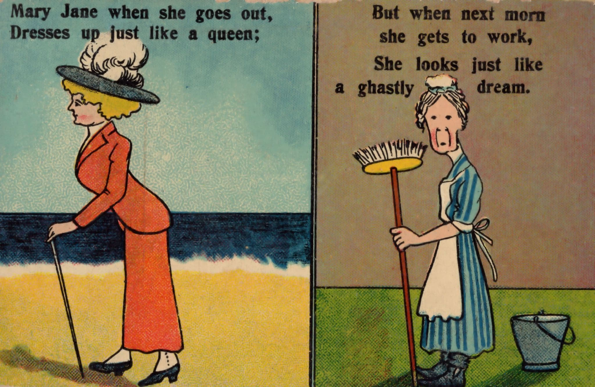 Mutton Dressed As Lamb Housemaid To Posh Lady Comic War Postcard