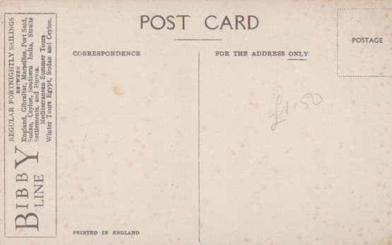MV Cheshire Antique Bibby Line Advertising Ship Liner Postcard