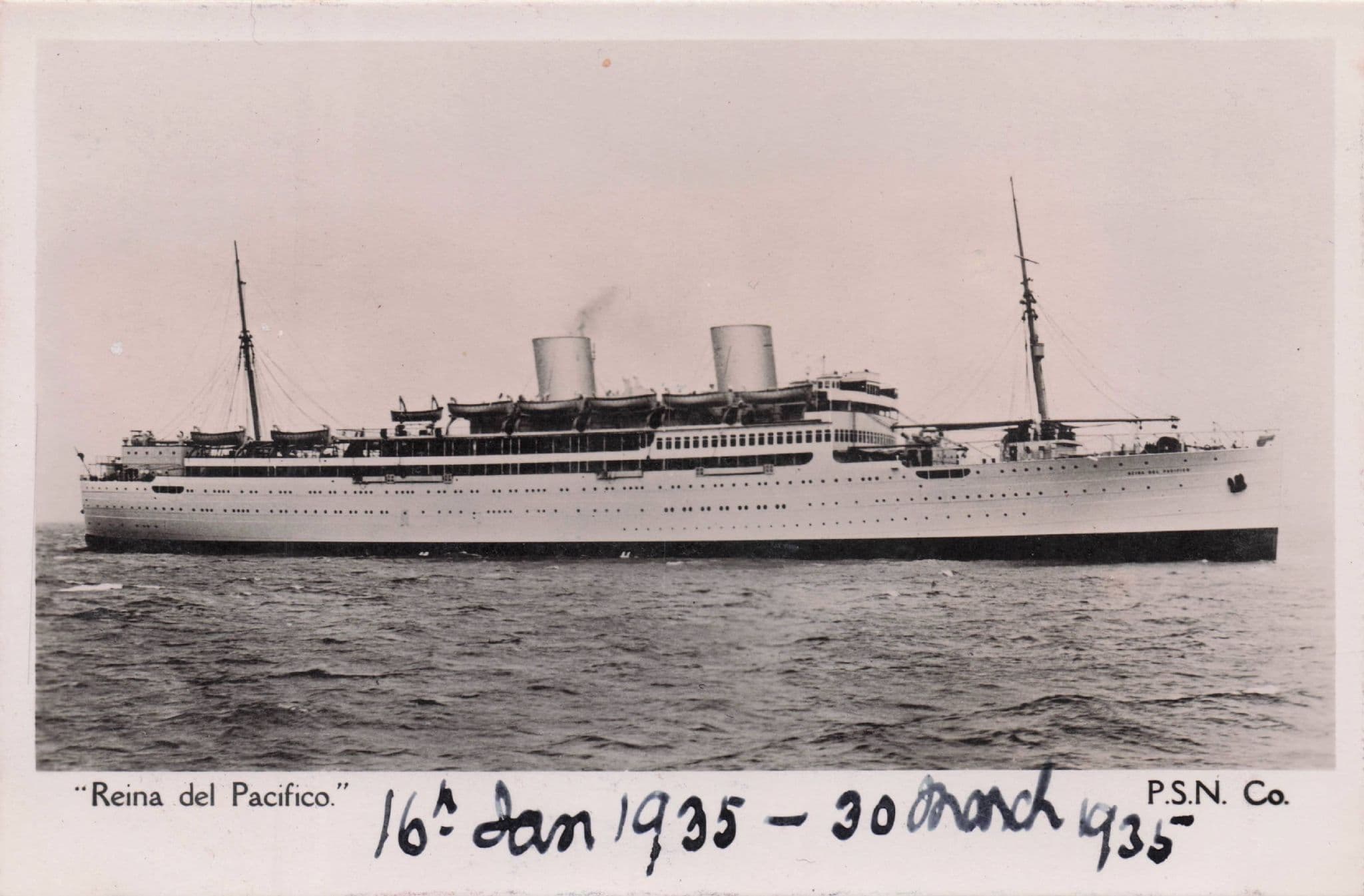 MV Reina Del Pacifico PSN Company Ship Old Real Photo Voyage Postcard