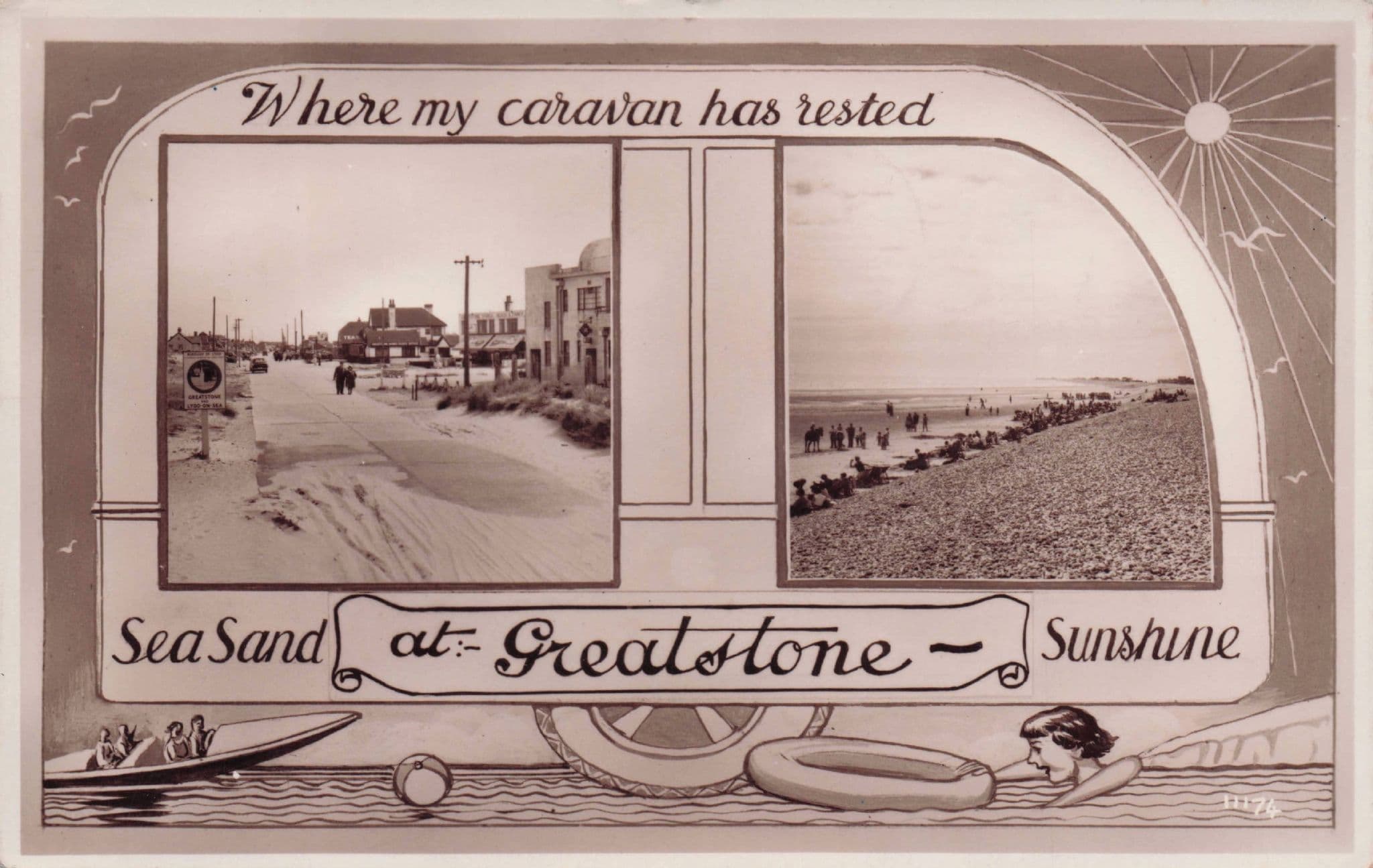My Caravan 's at Greatstone Jet Boats Beach Glamour Kent Old Postcard