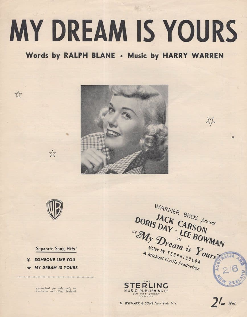 My Dream Is Yours Rare Doris Day Australian Sheet Music