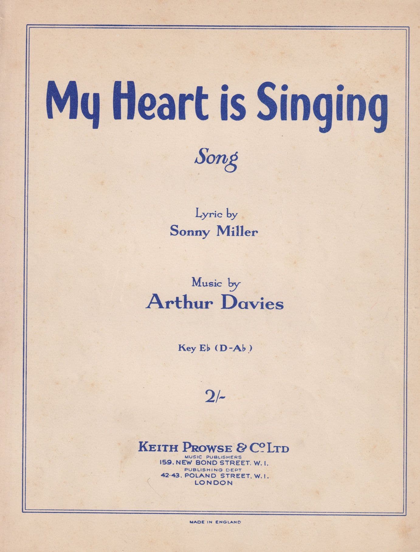 My Heart Is Singing Arthur Davies Olde Sheet Music