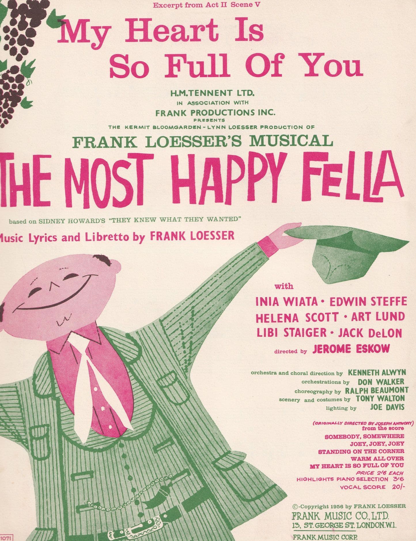 My Heart Is So Full Of You The Most Happy Fella 1950s Sheet Music