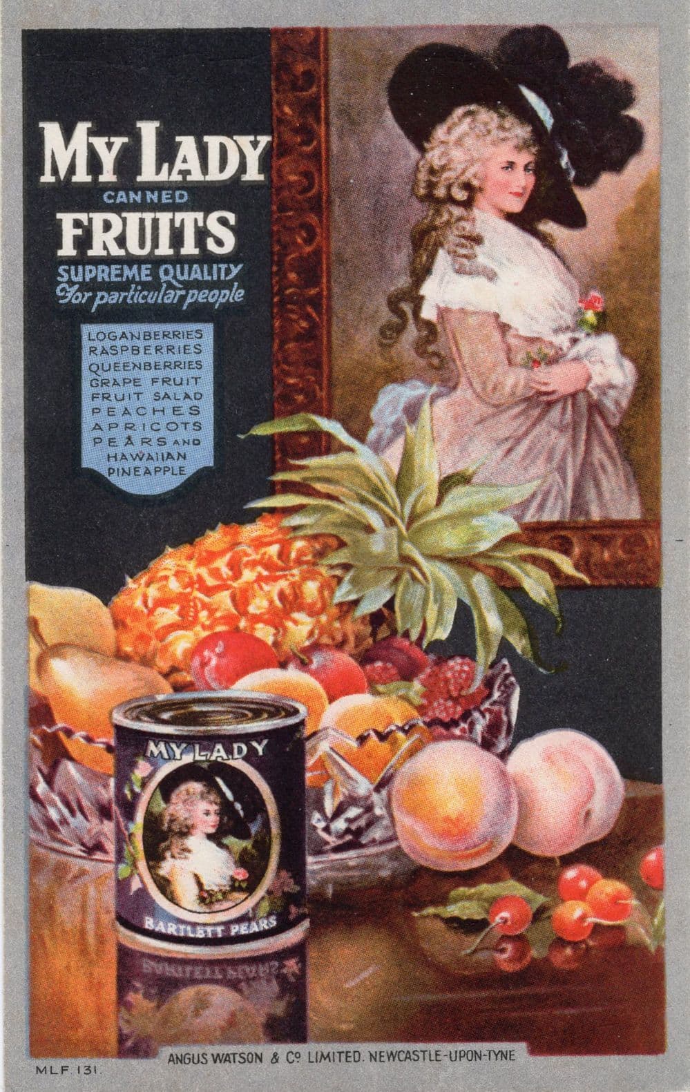 My Lady Canned Fruits Newcastle Antique Advertising Postcard