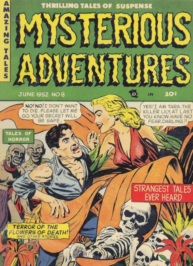 Mysterious Adventures Skeleton Flowers Of Death Comic Book Postcard