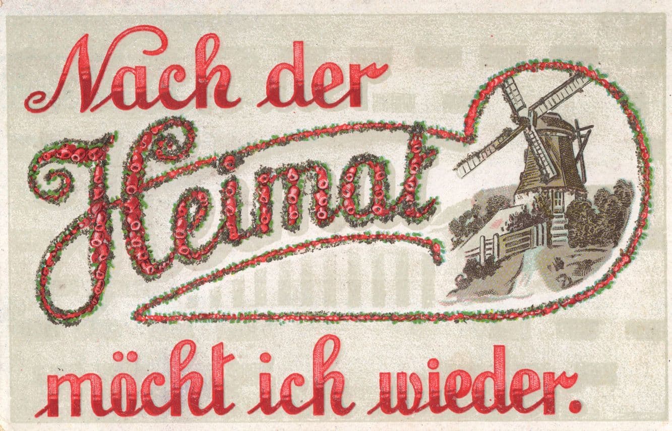 Nach Der Heimat Windmill German Real Glitter Sent By WW1 Soldier Postcard