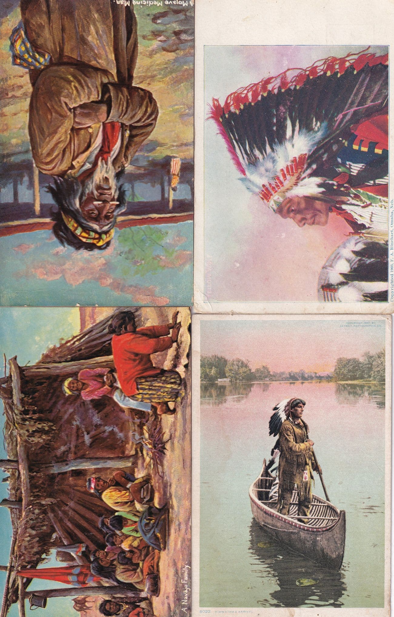 Najavo Family House Mojave Medicine Man Boat 4 x Indian Postcard s