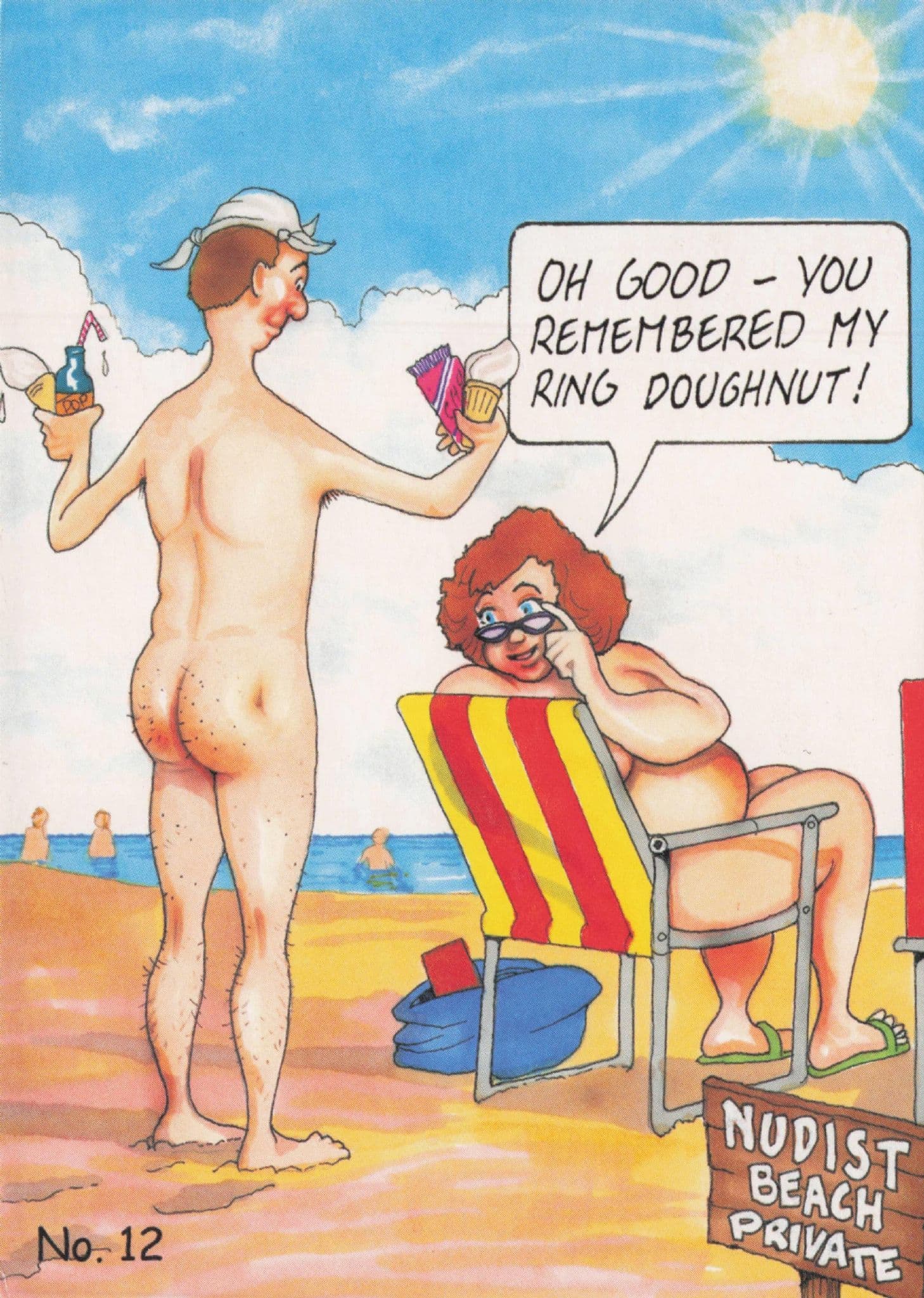 Naked Man On Nudist Camp Beach Streaker Ice Cream Comic Postcard