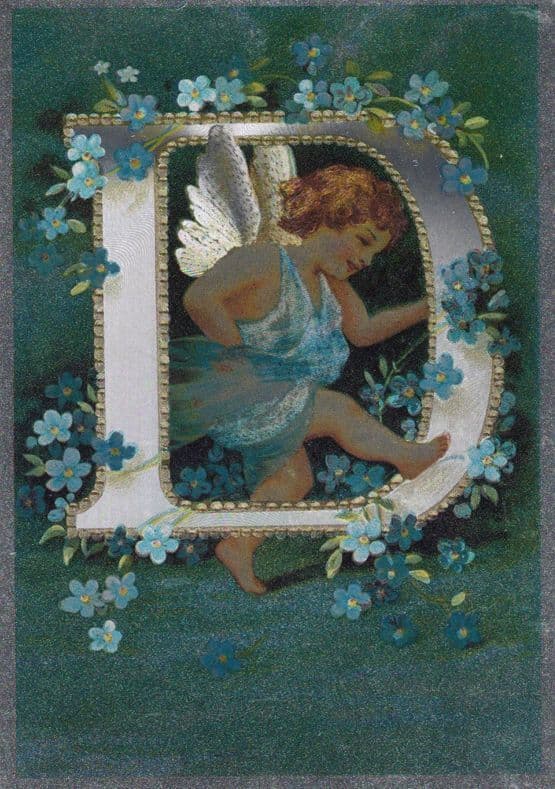 Name Begin With The Letter D Cupid Angel Metallic Love Stunning Glitter Postcard