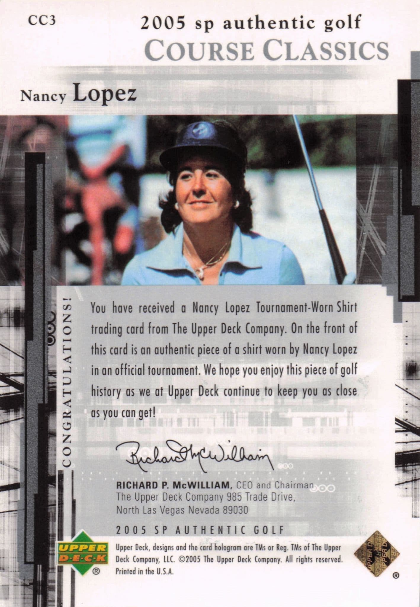 Nancy Lopez Course Classics 2005 Golf SP Upper Deck Worn Shirt Card