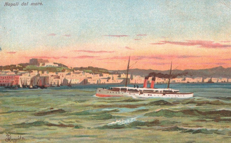 Napoli Panorama Del Mare Ferry Half Sinking ? Old Italy Postcard