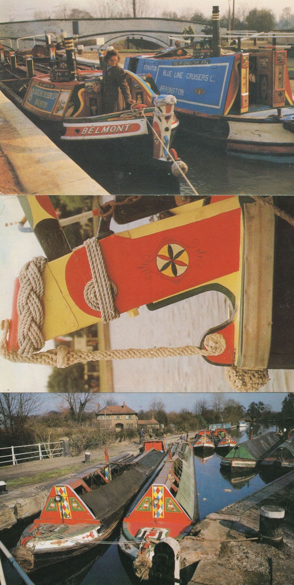 Narrow Canal Boat 1960s Rope Turks Head 3x Roping Postcard s