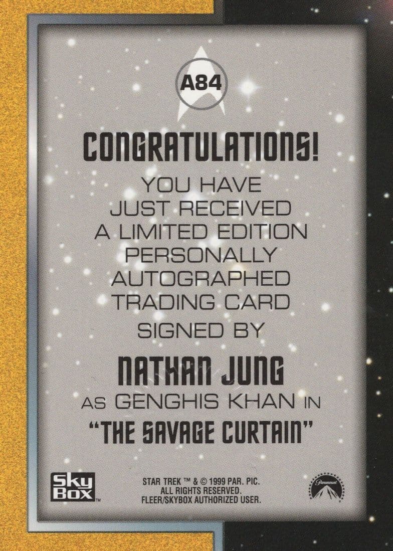 Nathan Jung Star Trek The Original Series Signed Autograph Card