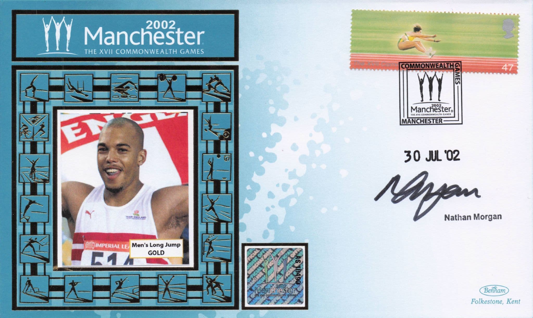 Nathan Morgan Long Jump Commonwealth 2002 Games Hand Signed FDC