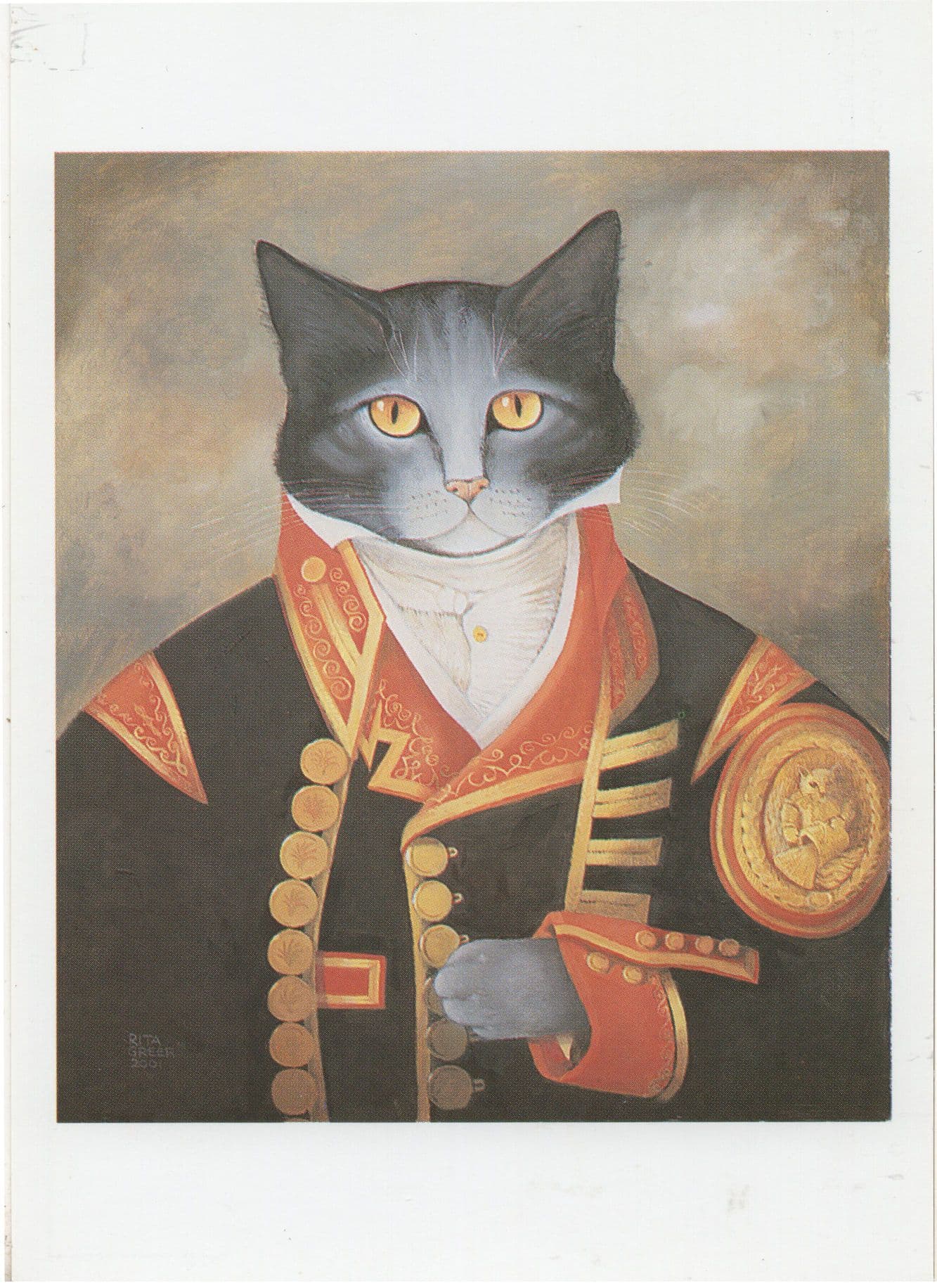 Nathan The Firecat Fireman Cats Rita Greer Painting Postcard