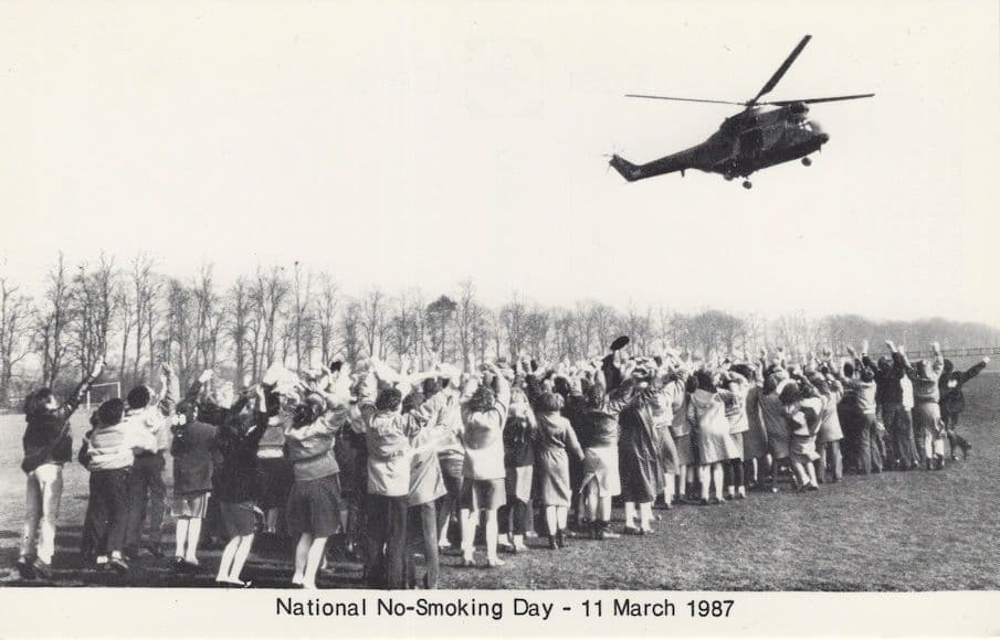 National No Smoking Day 1987 Basingstoke School Helicopter Postcard