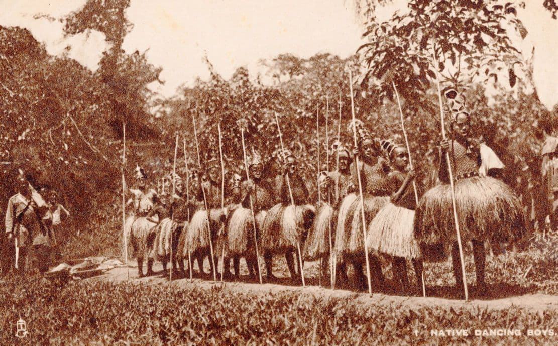 Native Dancing Boys & Spears Sierra Leone Africa Old Tucks Postcard