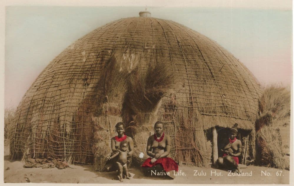 Native Life Zulu Hut Zululand Natal South Africa Real Photo Hand Coloured Postcard