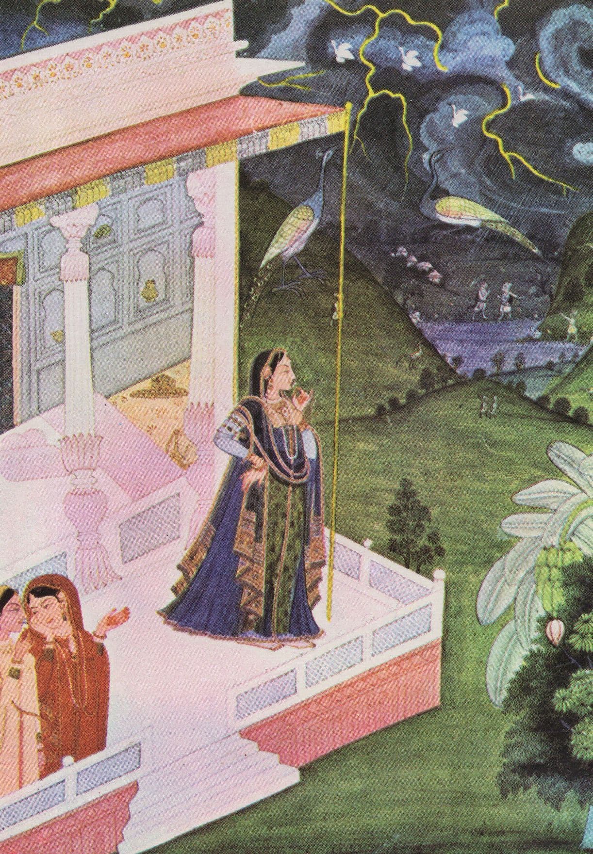 Nayika Indian Heroine Lady Watching The Skies Painting Postcard