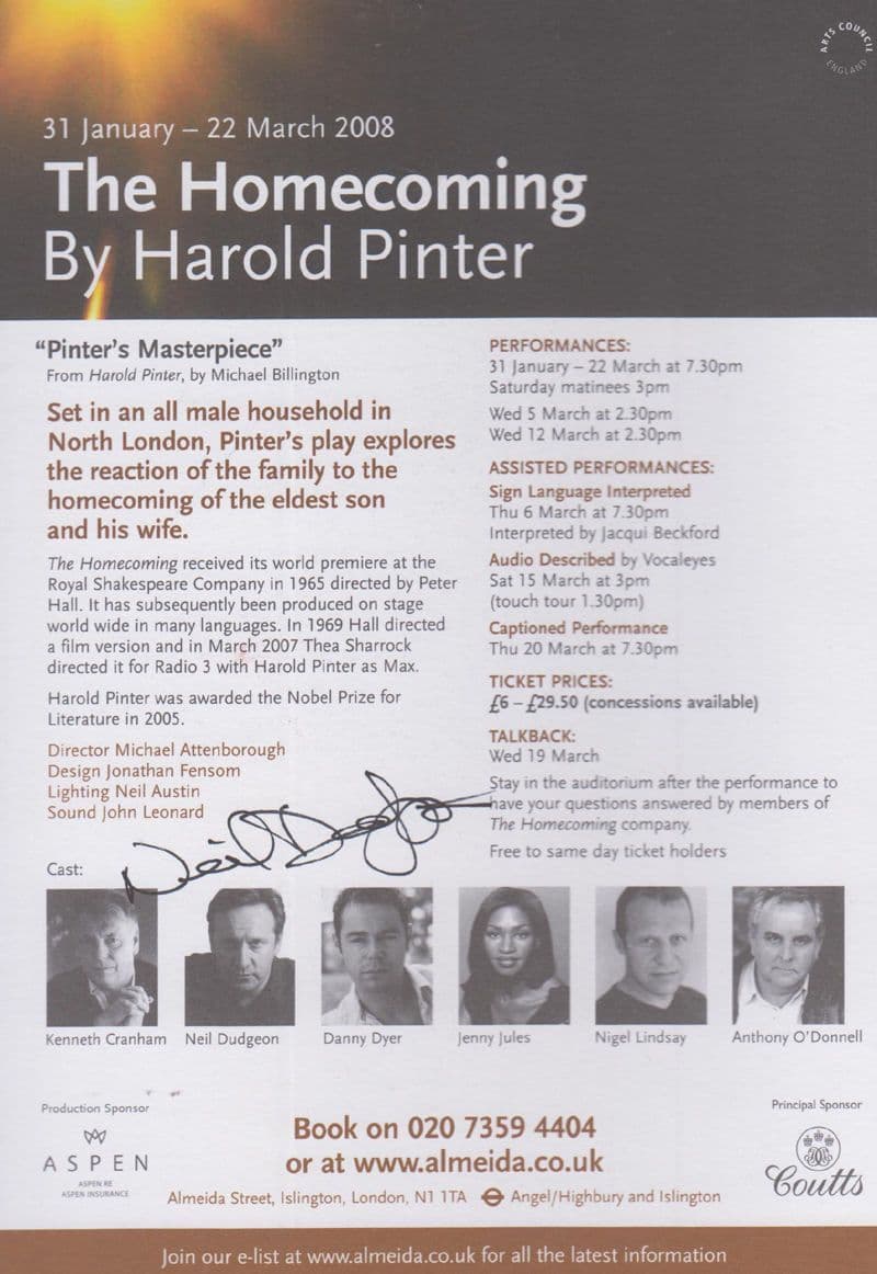 Neil Dudgeon of Midsomer Murders The Homecoming Hand Signed Theatre Flyer