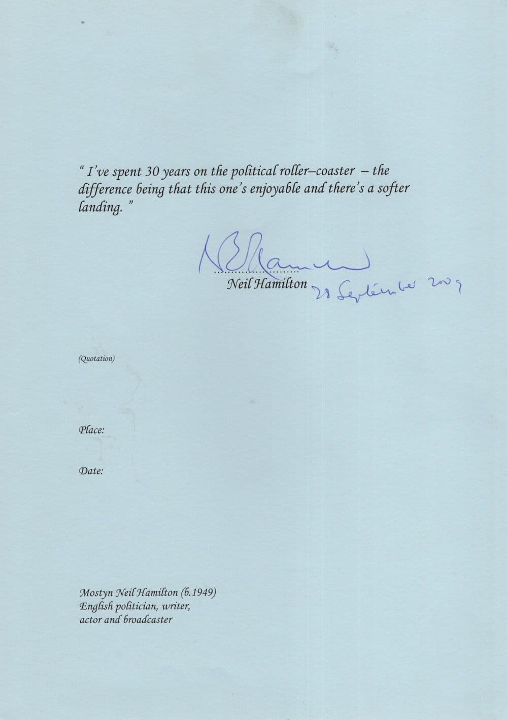 Neil Hamilton Welsh Conservative MP Hand Signed Autograph