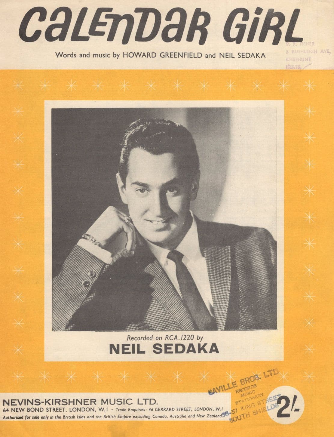 Neil Sedaka Calendar Girl RARE UK 1st Edn Sheet Music
