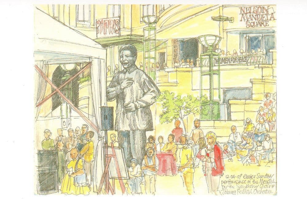 Nelson Mandela Square Johannesburg Stunning Sketch Painting Postcard