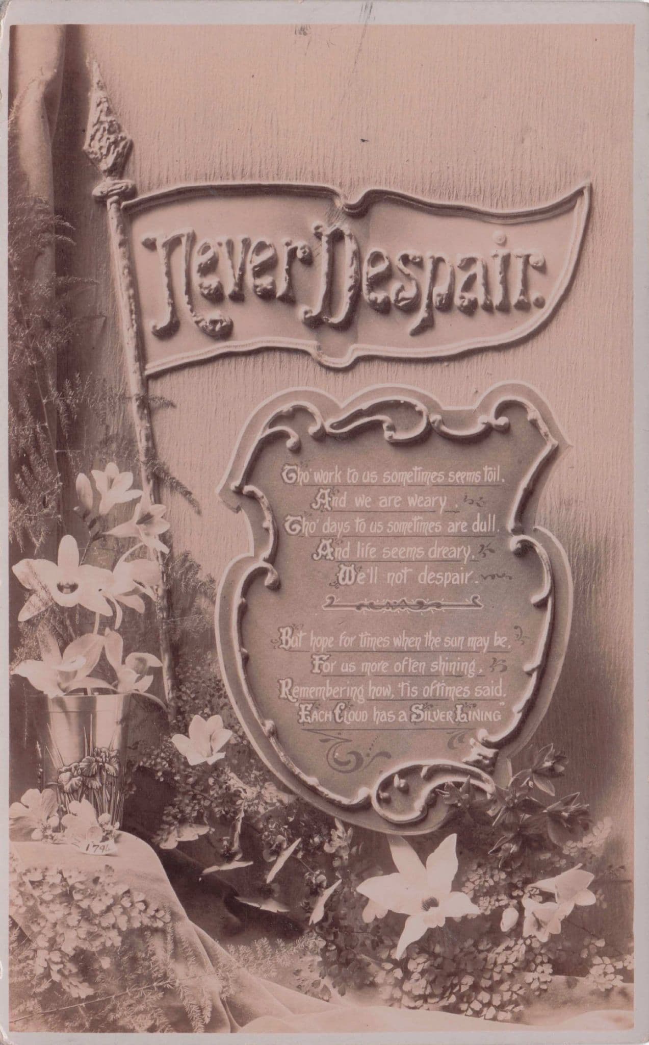 Never Despair Every Cloud Has A Silver Lining Antique Postcard